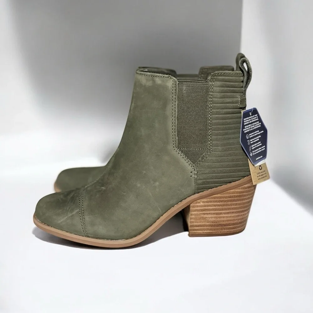 🌻NEW w/tag Toms Everly Green Pull On Ankle Boots Shoes Women's Size 8